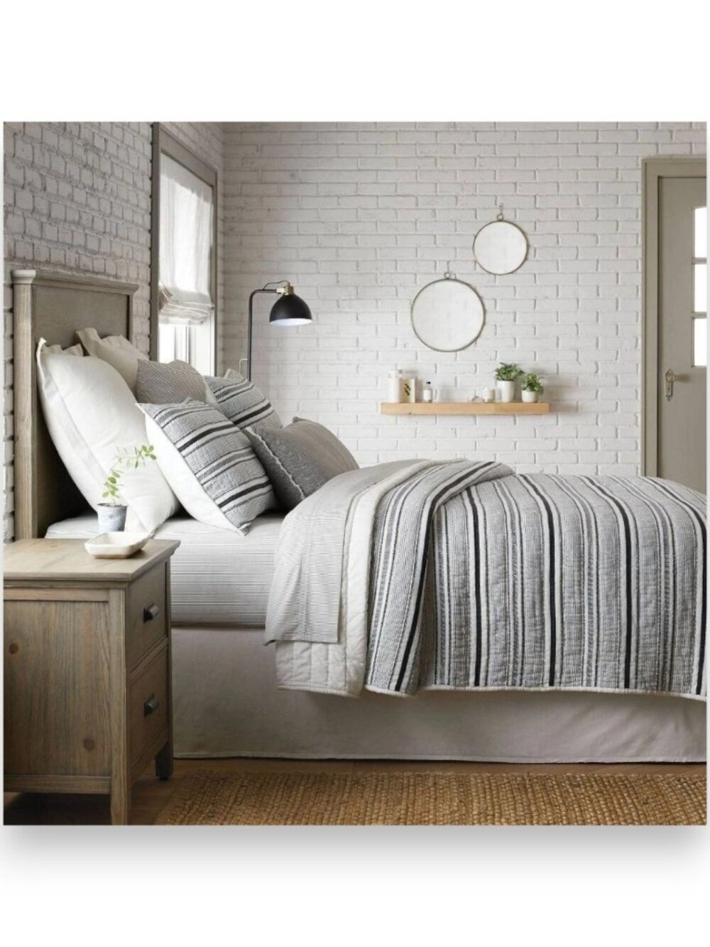 King Cotton Textured Stripe Quilt Dk Gray/Cream - Hearth & Hand Magnolia, Target